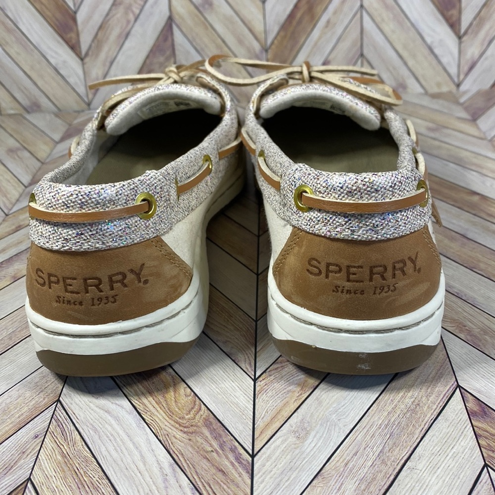 Sperrys tan and bling size 6